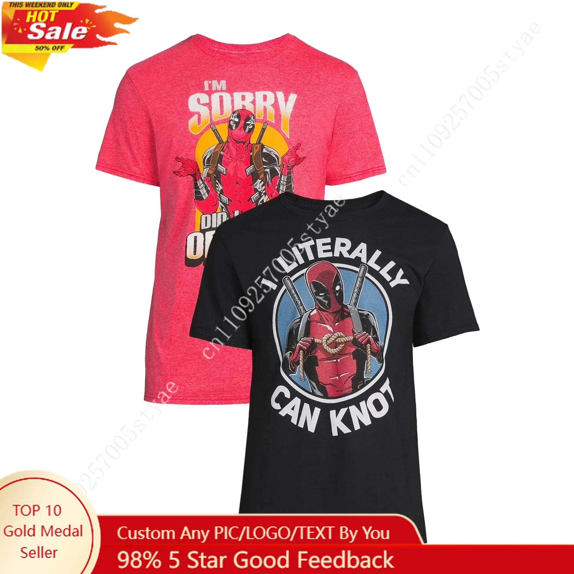 

Deadpool Can Knot and I'm Sorry 2-Pack T-shirt Short Sleeve Graphic Tee Crewneck Tops Soft Tee Marvel Fashion Tshirt