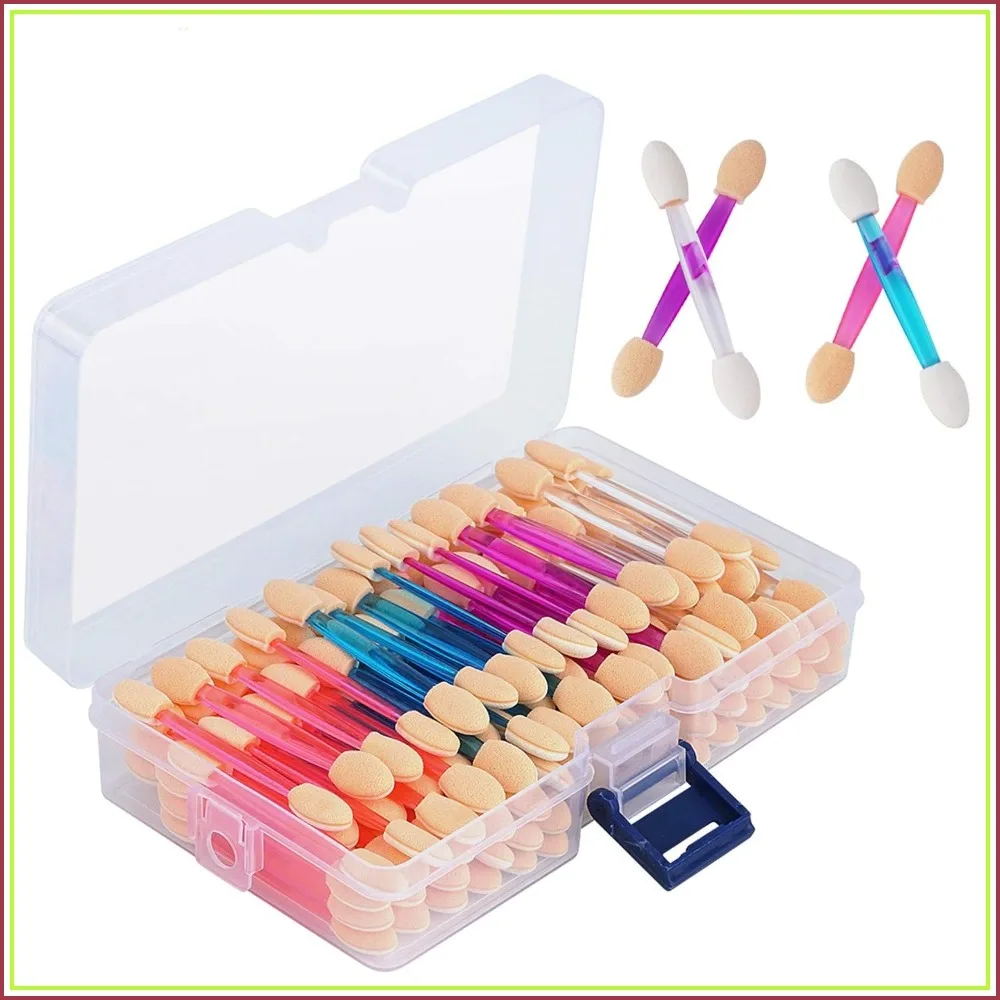 

120PCS Disposable Dual Sides Eye Shadow Sponge Applicators with Container, 4 Colors Eyeshadow Brushes Makeup Applicator