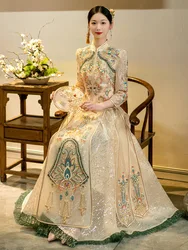 Bride Champagne Beading Tassels Wedding Dress Chinese Style Toast Clothing Party Gown Sparkly Sequins Embroidery Cheongsam