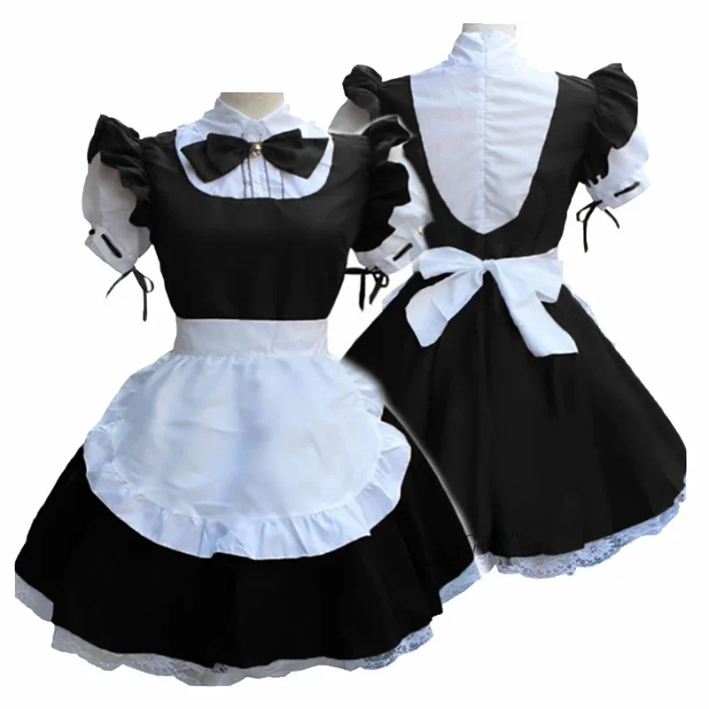 2025 新 2024 かわいいメイドコスプレ衣装ロリータドレスパフスリーブレトロウェイトレスピナフォア衣装ハロウィン衣装女性のための p AA