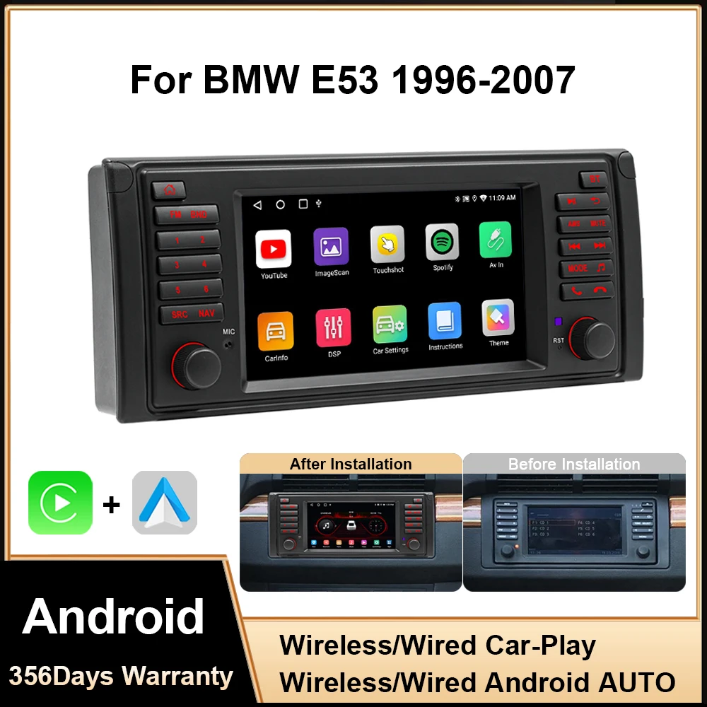 Android For BMW E53 1996-2007 Car Radio Wireless CarPlay Android Auto Car Multimedia Video Player RDS WIFI BT GPS Navigation 7''
