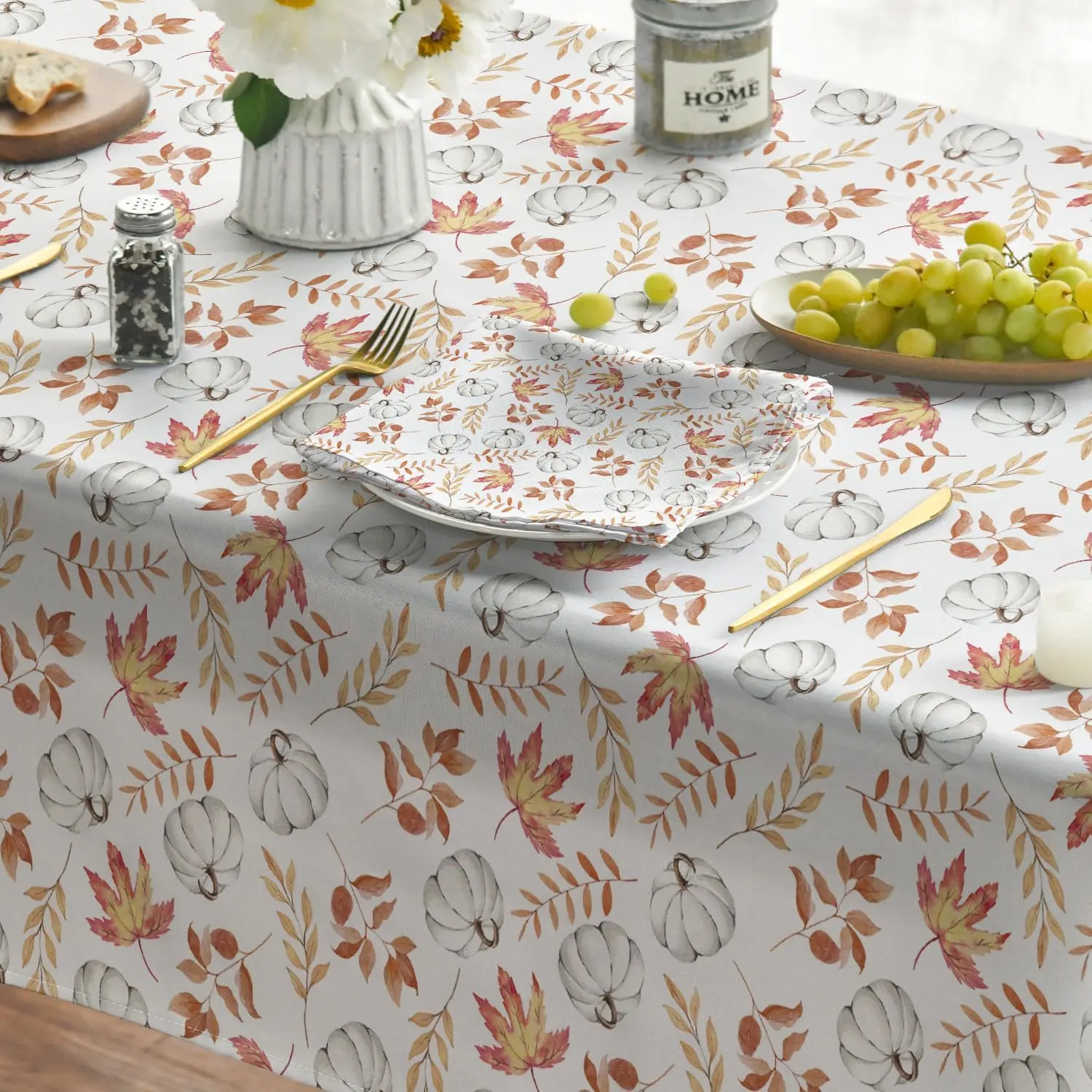 Thanksgiving Autumn White Pumpkin Orange Leaf Rectangle Tablecloth Dining Room Decor Waterproof Table Cover Party Supplies