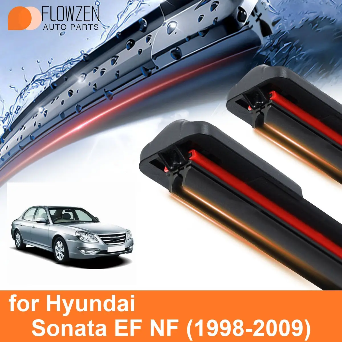 Car Windshield Wiper Blades for Hyundai Sonata EF NF Double Rubber Frameless Bracketless WipersSoft Accessories