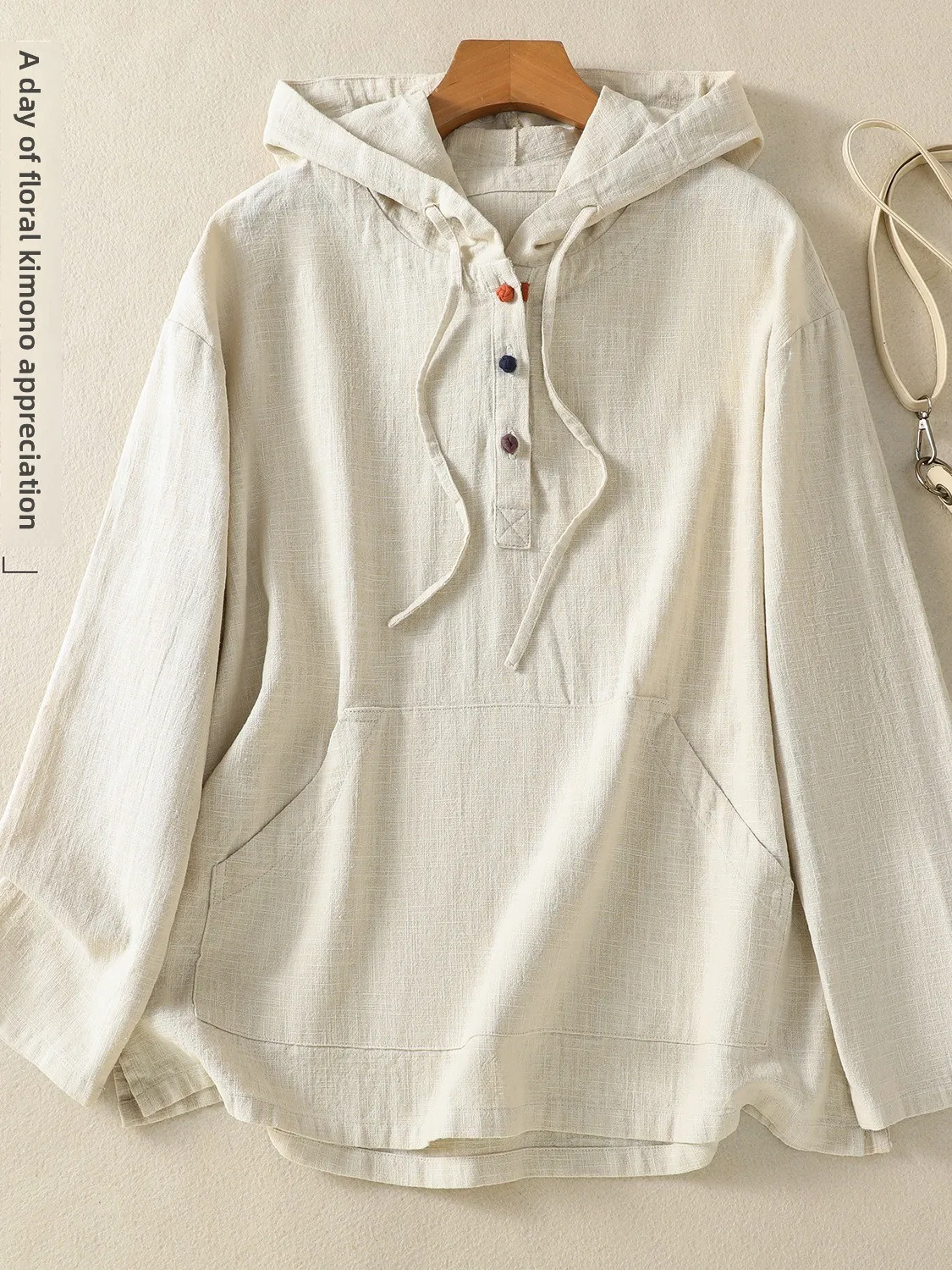 

Retro Artistic Color Cotton Linen Hoodie Women Loose Casual Long Sve Overhead Slimming Top Comfortable Autumn Wear