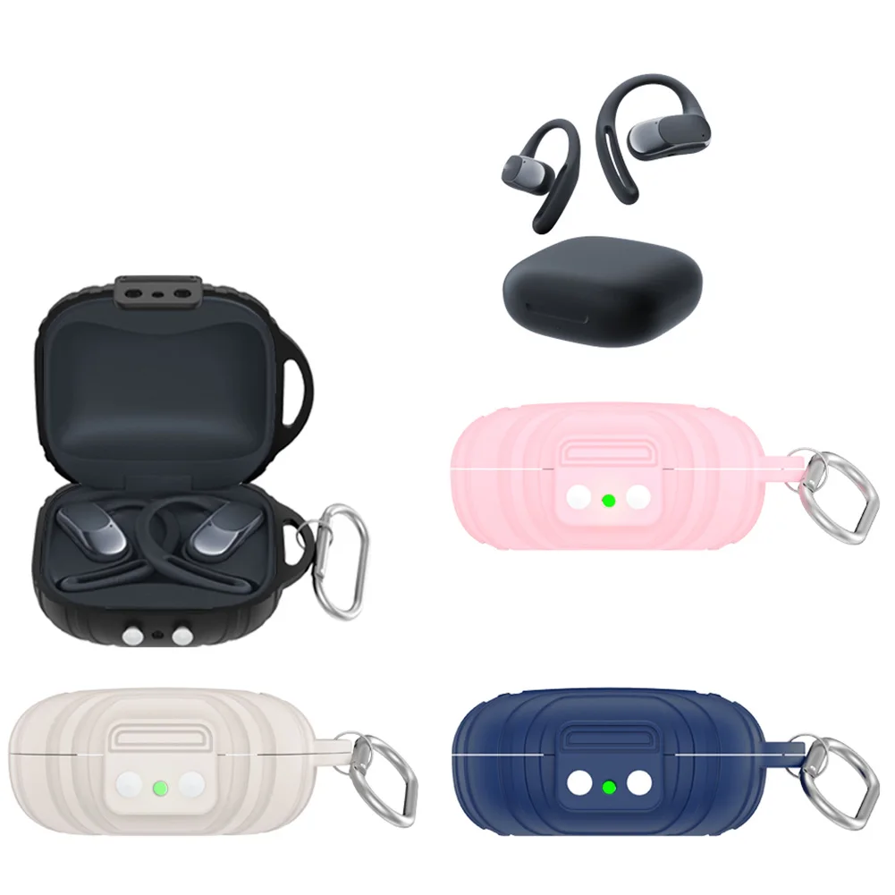 Silicone Case Cover Anti-Scratch Headphones Charging Case with Carabiner Protective Cover Skin Sleeve for Shokz OpenFit Air T511