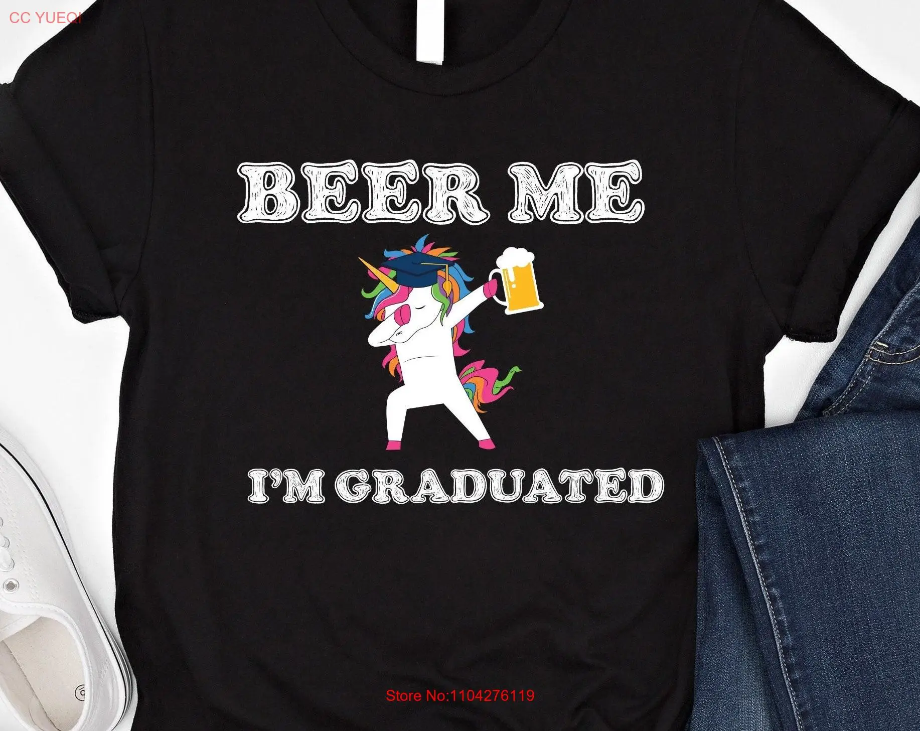 

Beer Me I'm Graduated T Shirt Funny Graduation Party Unicorn 2024 Graduate SweaT Celebration long or short sleeves