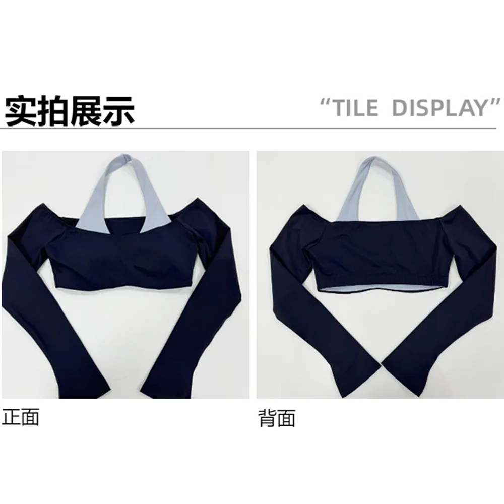 Pad 2Pcs Off Shoulder Long Sleeve Crop Tops Women Yoga Set Halter High Waist Legging Nude Workout Pant Gym Active Wear XP206