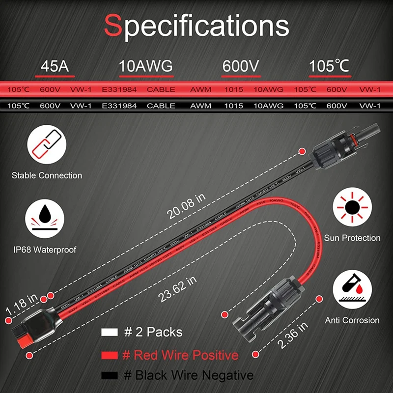10AWG Solar Panel Cable Kits,Solar Connectors Extension Cable Red PVC For Solar Panel RV,Compatible With Anderson Connector Goal