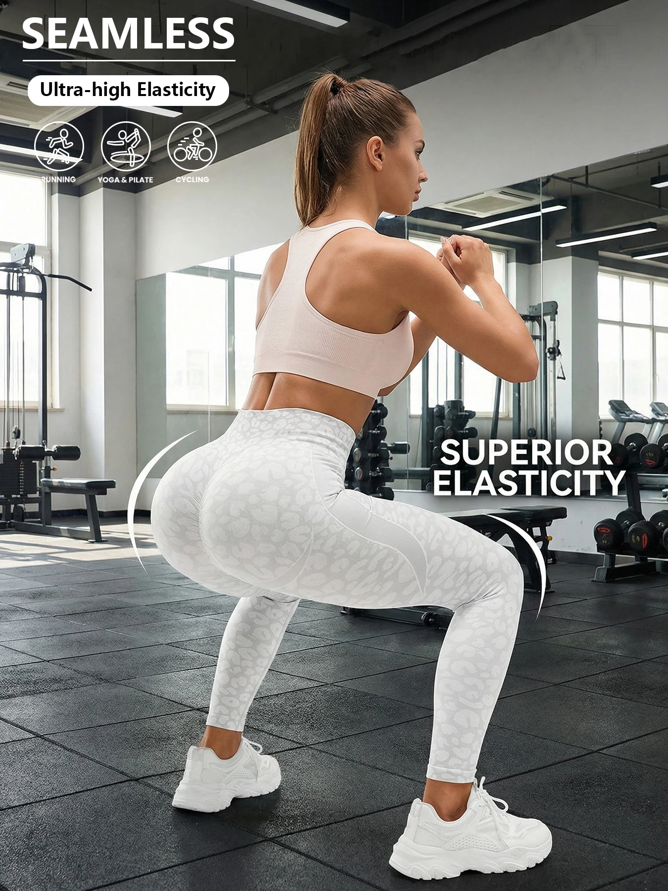 Mulheres cintura alta alta elasticidade sem costura leggings esportivos com jacquard leopardo impressão yoga calças femininas todas as estações calças esportivas
