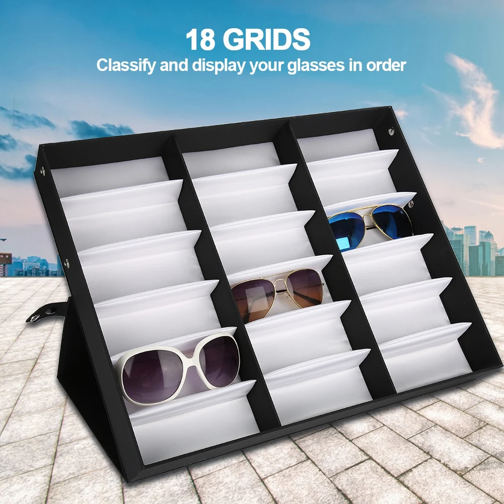 Glasses Organizer 18 Grids Glasses Display Case Sunglasses Storage Box Organizer Glasses Jewelry Display Box