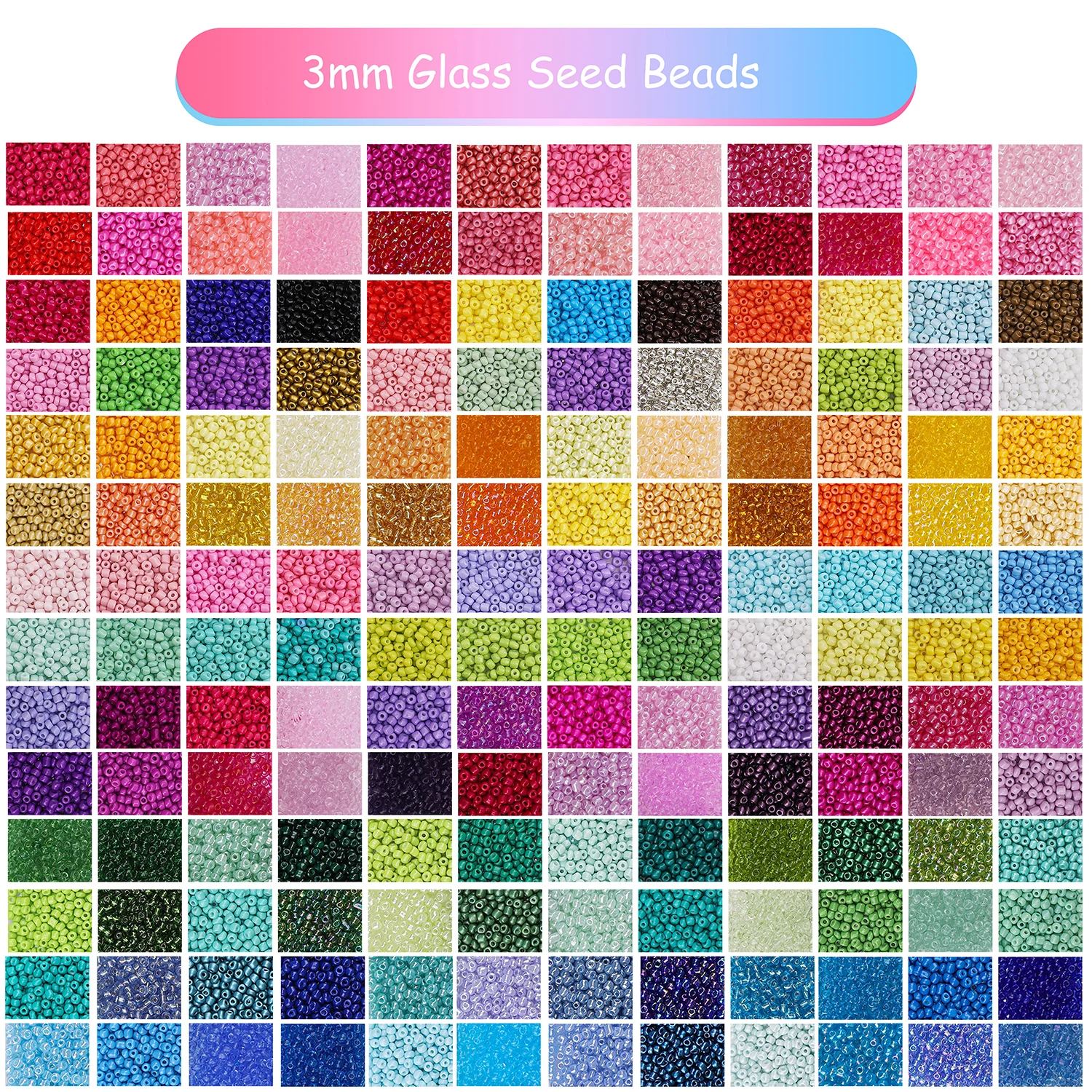 3mm Colorful Glass Rice Beads Set 24 Grids 6.5g/Grid (≈5200pcs) DIY Jewelry Making Kit for Bracelet Necklace Craft