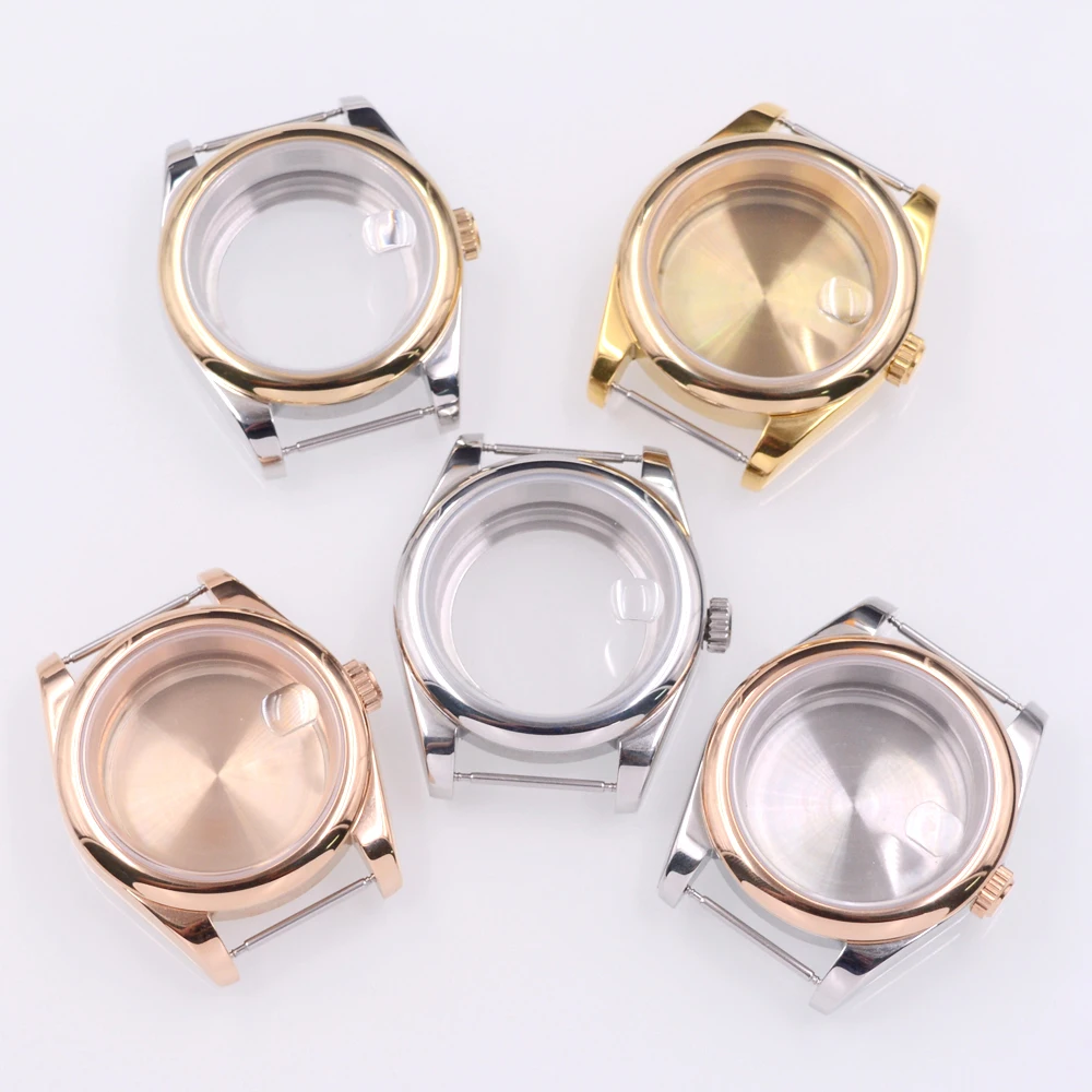 36MM/40MM Sapphire Glass Watch Case  Fit NH34 NH35 NH36 PT5000 ETA2824 2836 Miyota 8215 8205 Movement Silver/Rose Gold