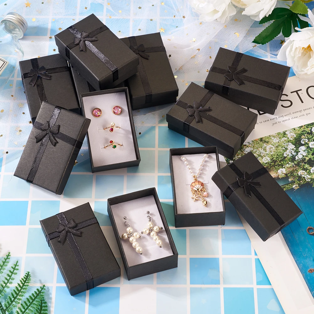 12 Stuks Papieren Sieraden Geschenkdozen Kartonnen Sieraden Dozen Met Strik Voor Cadeautjes Oorbellen Armbanden Ringen Opbergverpakking