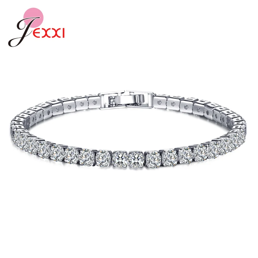Solid 925 Sterling Silver Shiny Cubic Zirconia Tennis Bracelet Bangle For Women Wedding Fashion Jewelry Wholesale  Birthday