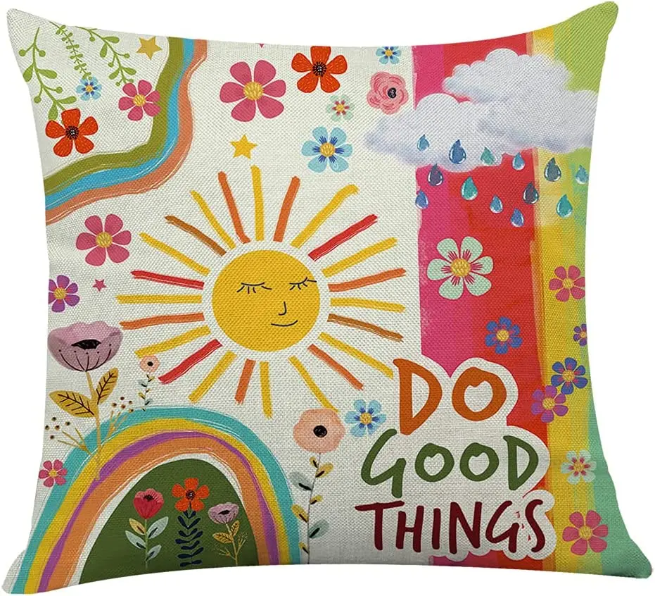 

Cute Summer Sunshine Pillow Cover Sun Rainbow Decorative Pillowcase Kids Room Living Room Bedroom Sofa Bed Home Decor 45x45 cm