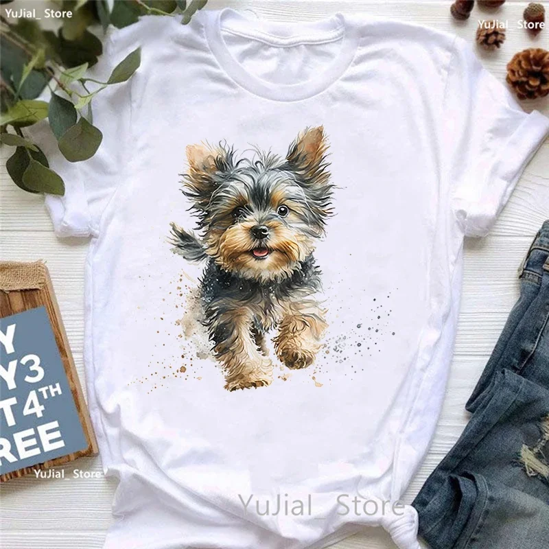 

Watercolor Yorkie Dog Animal Printed T Shirt Girls Funny White Tshirt Women Summer Fashion Tops Tee Shirt Femme Harajuku Shirt