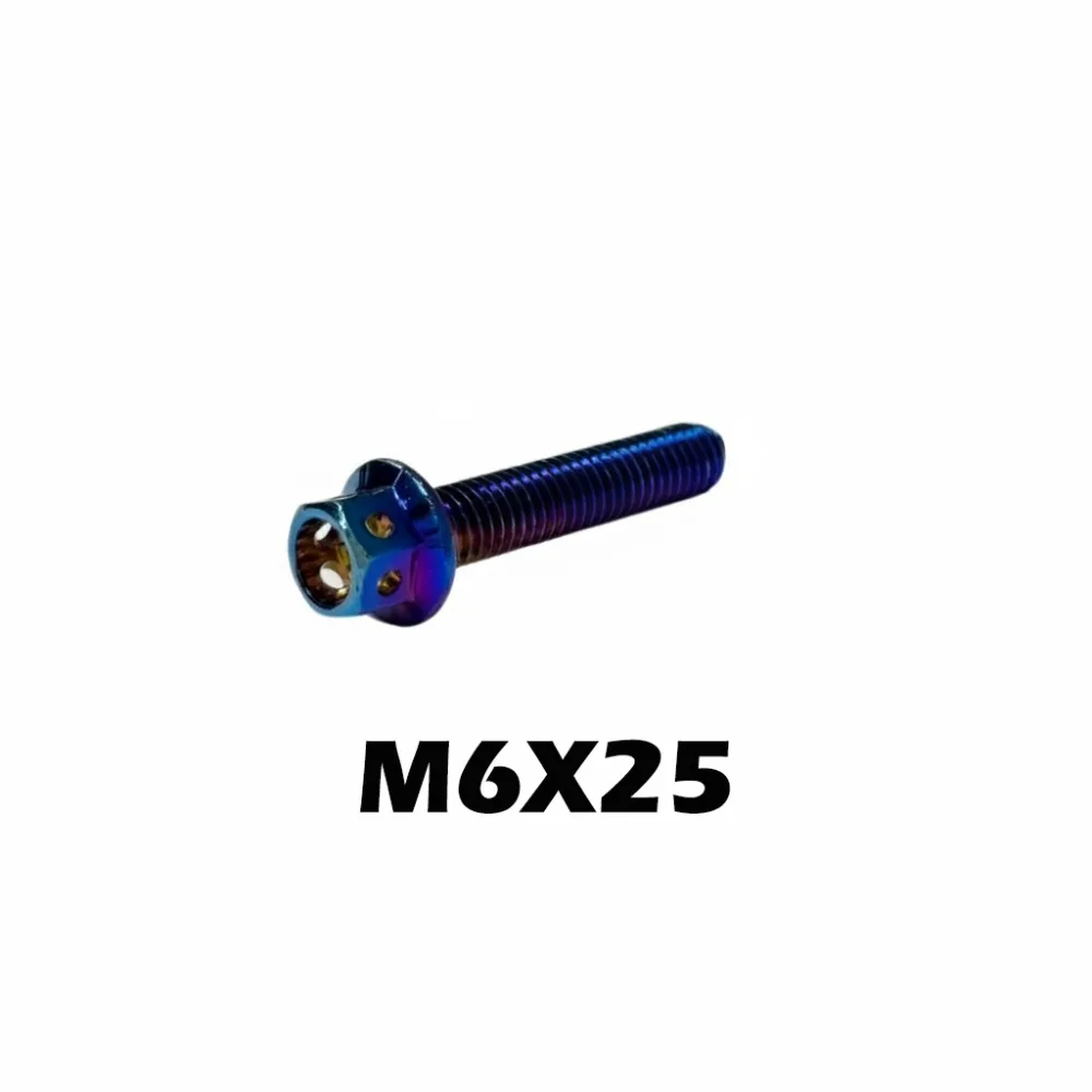 High Quality M6 Titanium Bolt With Drilled Holes 10/15/20/25/30/35/40/45/50/60 Hex Head Screws Blue Titanium Flange Motorcycle