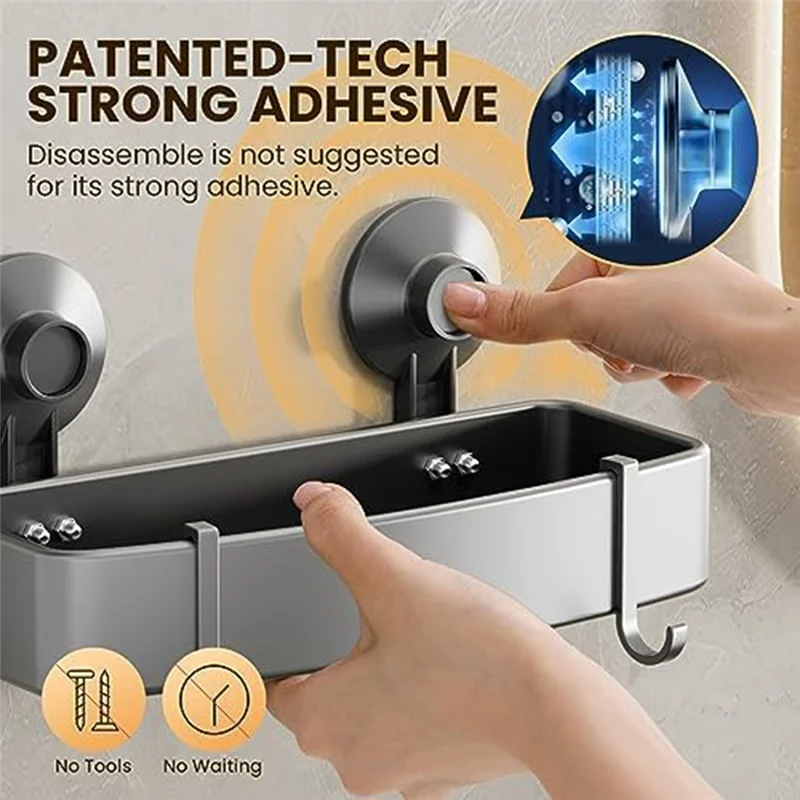 A20F-رف دش ذاتي اللصق، منظم دش خالٍ من الحفر، رف حمام مقاوم للصدأ، سلة دش مثبتة على الحائط