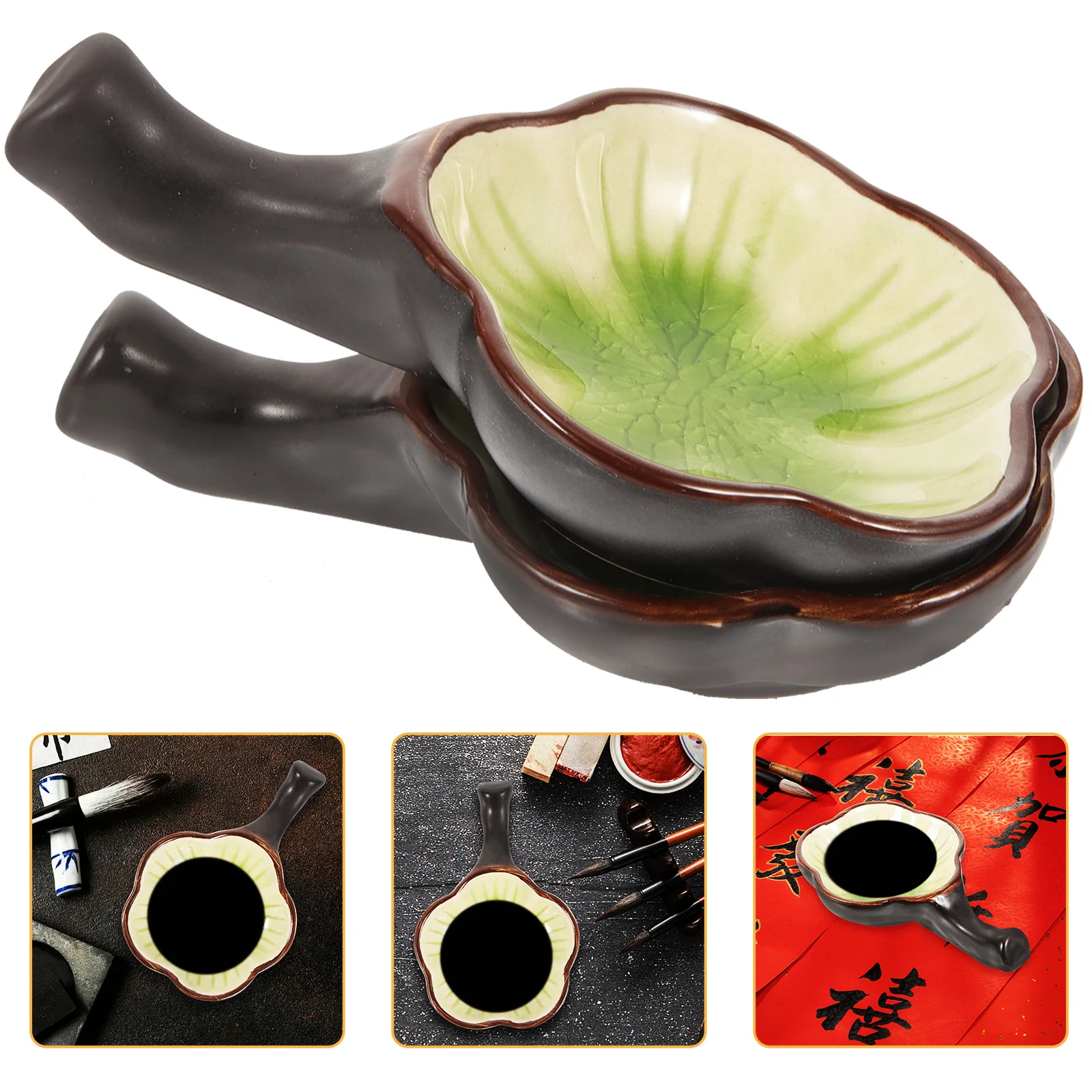 Piatto per inchiostro decorativo da 2 pezzi Piatto per inchiostro in ceramica portatile leggero Forniture per calligrafia multiuso per la pratica della pittura di scrittura