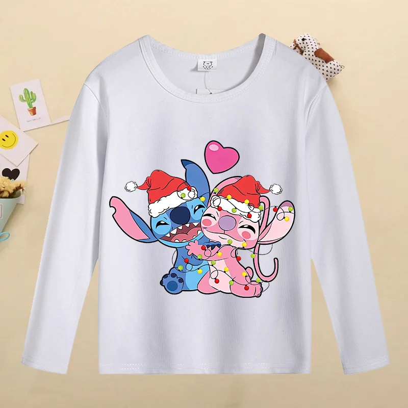 Punto di natale bambini top Kawaii Cartoon stampato magliette ragazzi ragazze Casual T-shirt a maniche lunghe 2024 vestiti autunnali per bambini