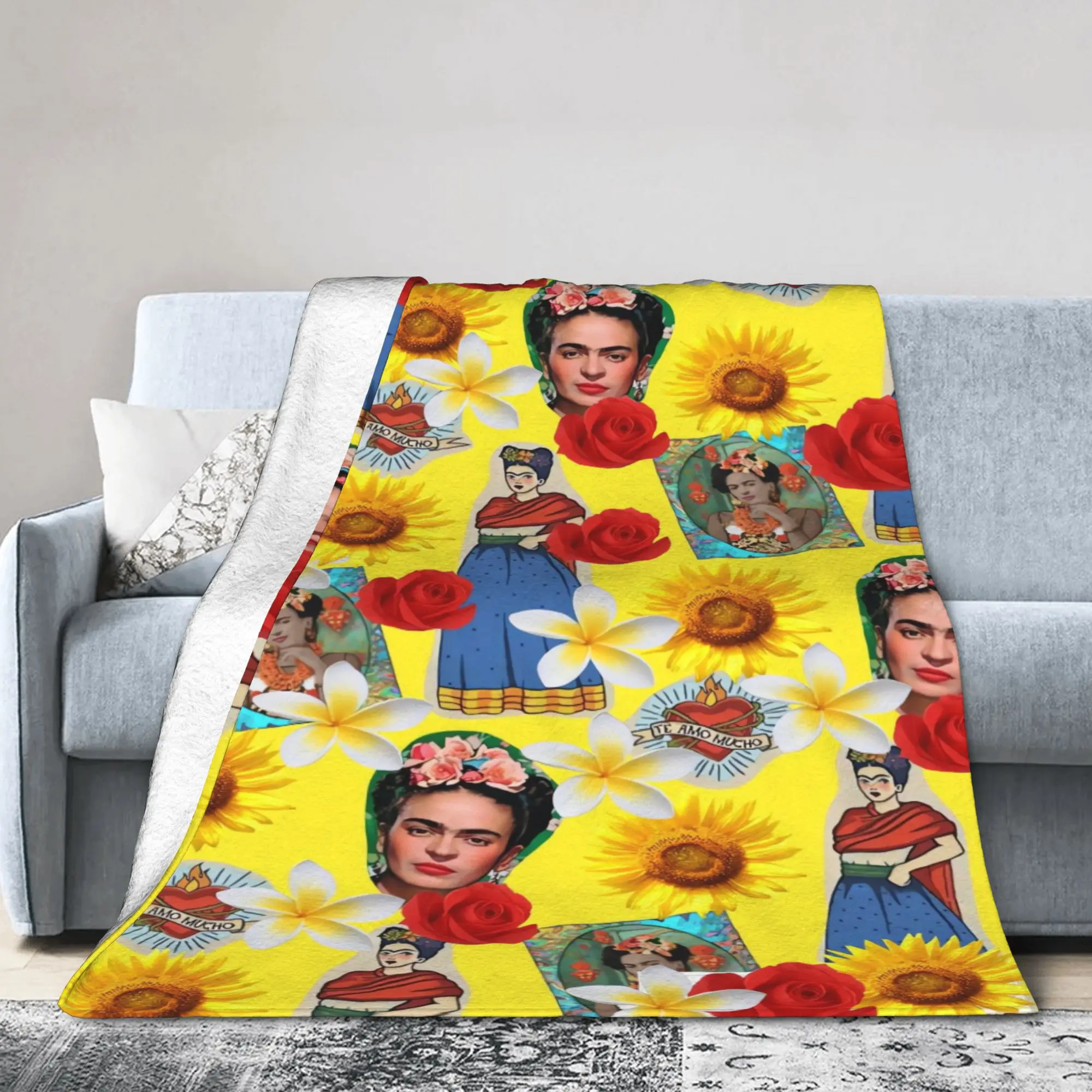 F-Frida K-Kahlo Flower Print Soft Blanket  Travel Office Plush Bedding Throws Funny Couch Bed Flannel Bedspread Sofa Bed Cover