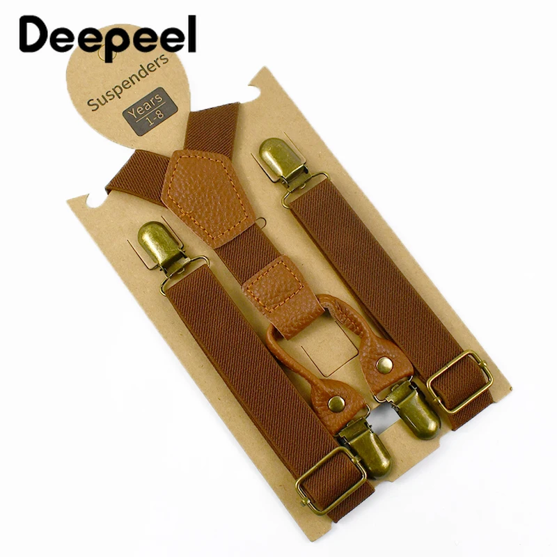 1Pc Deepeel 2.5*65cm Solid Color Children's Suspenders 4 Clips Y-shaped Braces Adjustable Elastic Band Jeans Pants Hanger Male