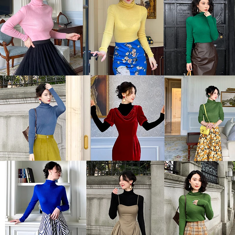 

RoseFang мягкий шерстяной трикотаж с высоким воротником, базовый слой, теплый универсальный облегающий топ, осенне-зимний модный женский свитер