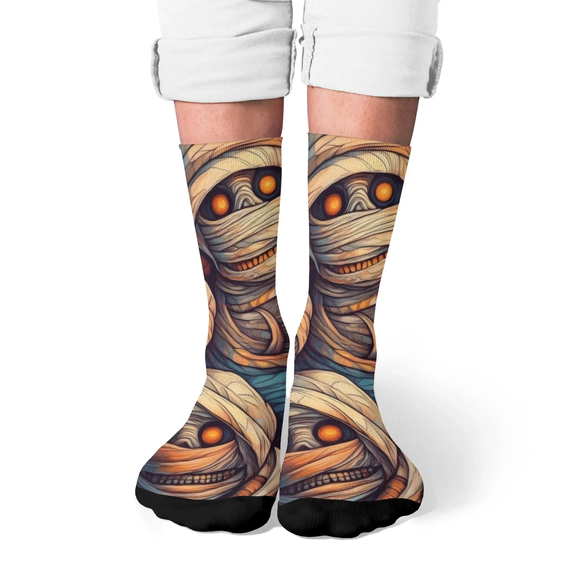 

Носки экипажа с рисунком призрака и мумии на Хэллоуин, мужские новинки, повседневные носки, классические ретро-хип-хоп индивидуальные художественные носки