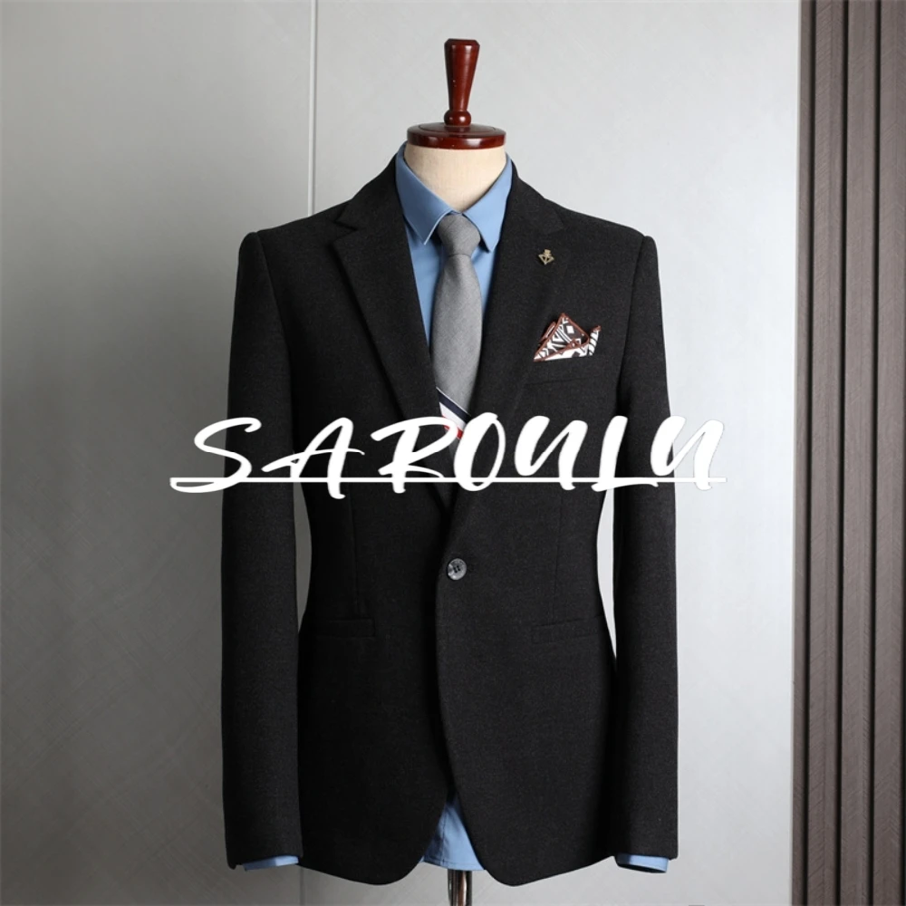 

2026 Vintage Notched Lapel Men's Jacket Dark Gray Suit Daily Date Birthday Party Tuxedo Classy Groom Wear For Autumn Winter