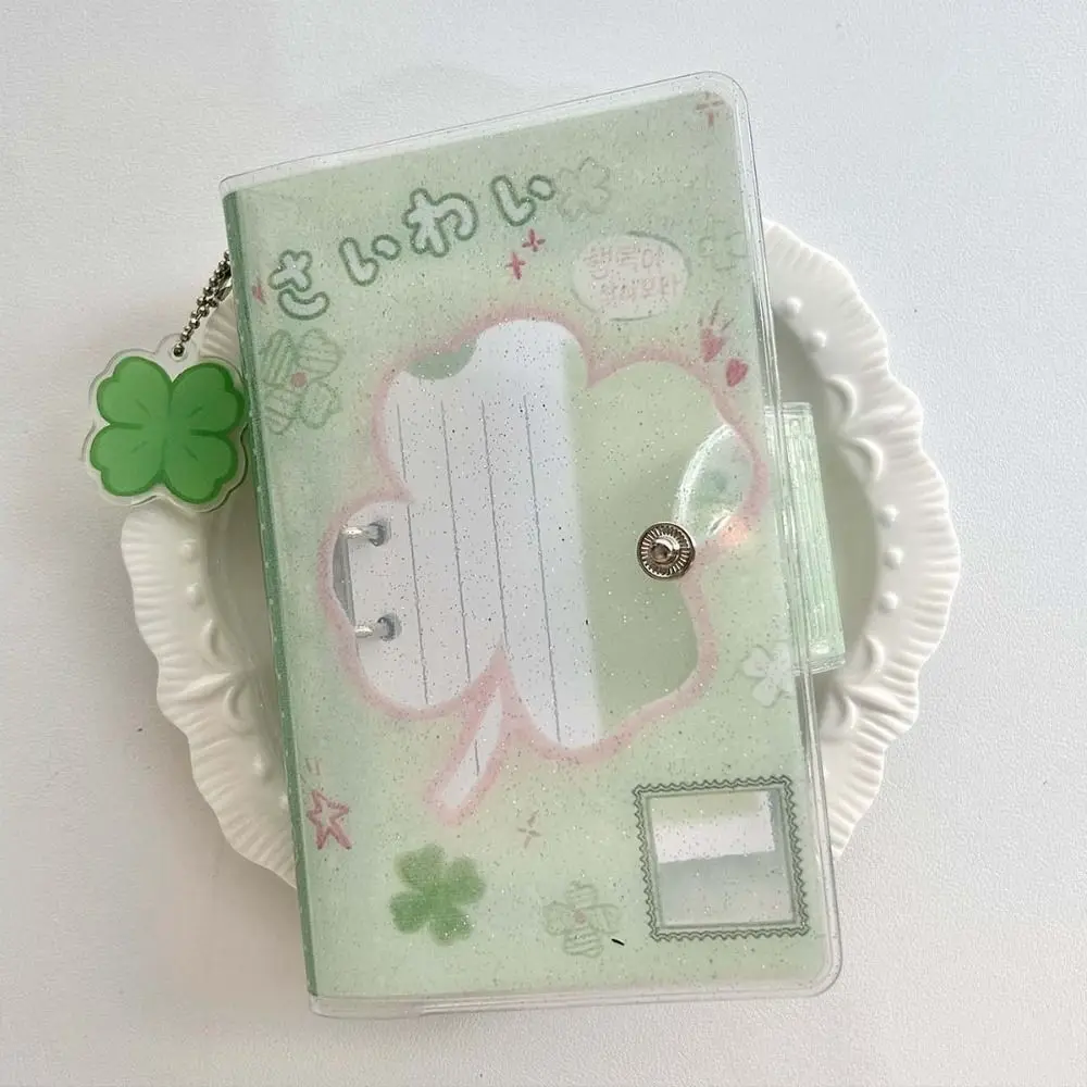 Girl Glitter A7 Size Binder Sticker Storage Book Pudding Pocket Four-Leaf Clover Binder PVC Material Removable