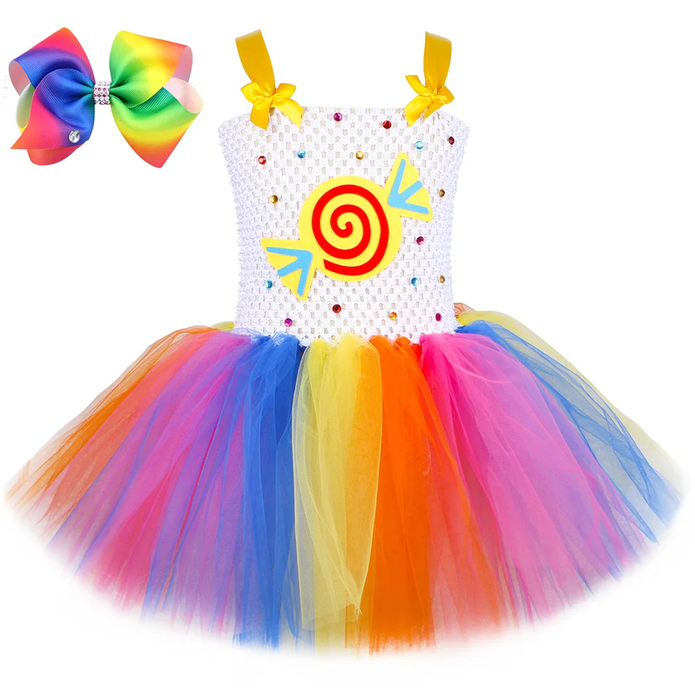 

Rainbow Candy Tutu Dress For Baby Girls Lollipop Halloween Costumes For Kids Toddler Candyland Birthday Outfit With Bow Headband