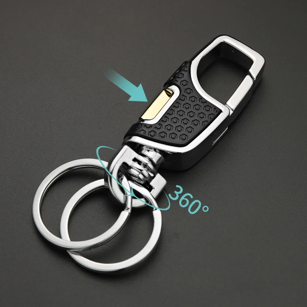 Simple Double Switch Keychain Metal 360 Degrees Rotatable Key Holder Rings Buckle Fashion Men\'s Luxury Car Keyring K416