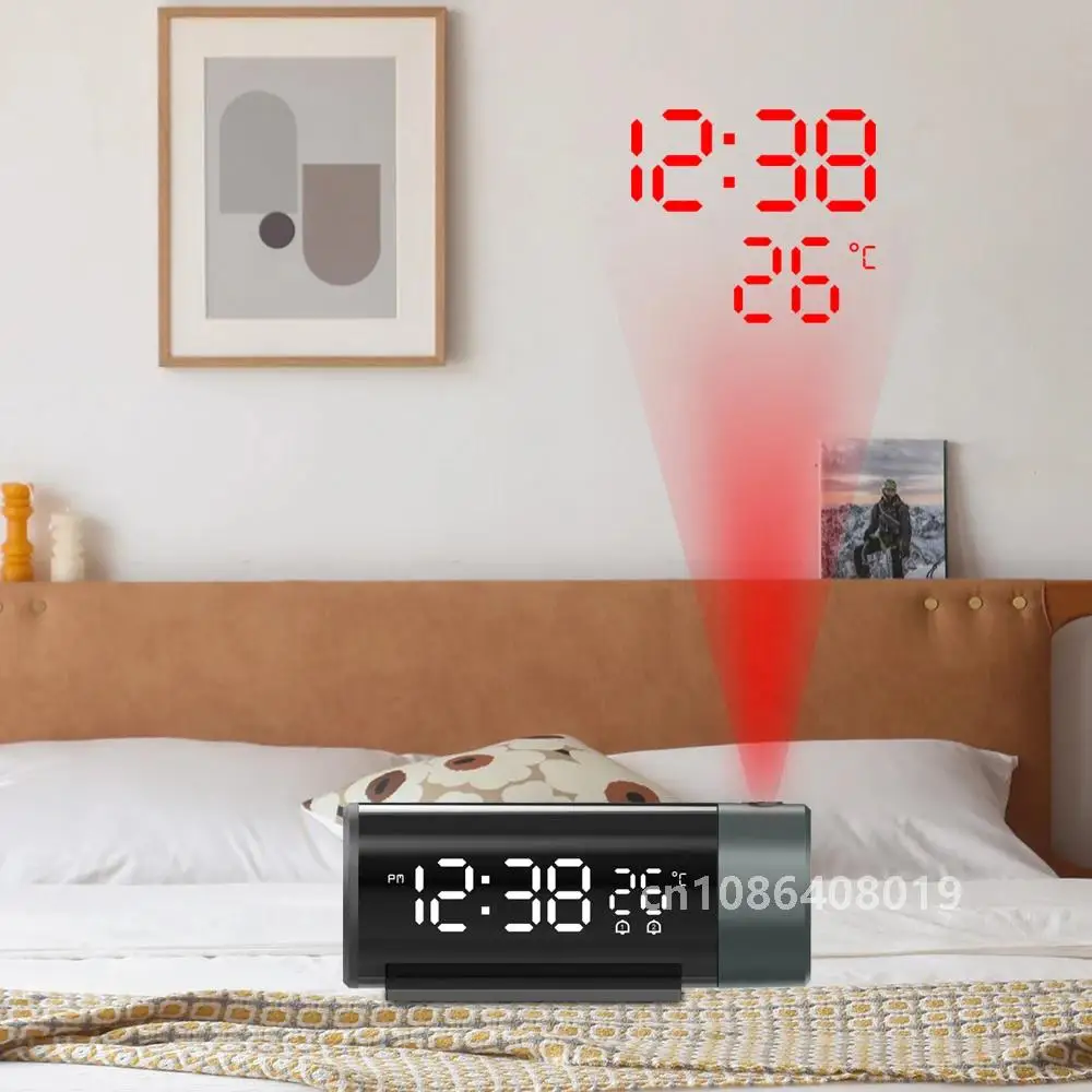 Digital Projection Alarm Clock With Temperature 180°Rotation USB Electronic Table Bedroom Bedside Clocks 3D Wall Snooze Function