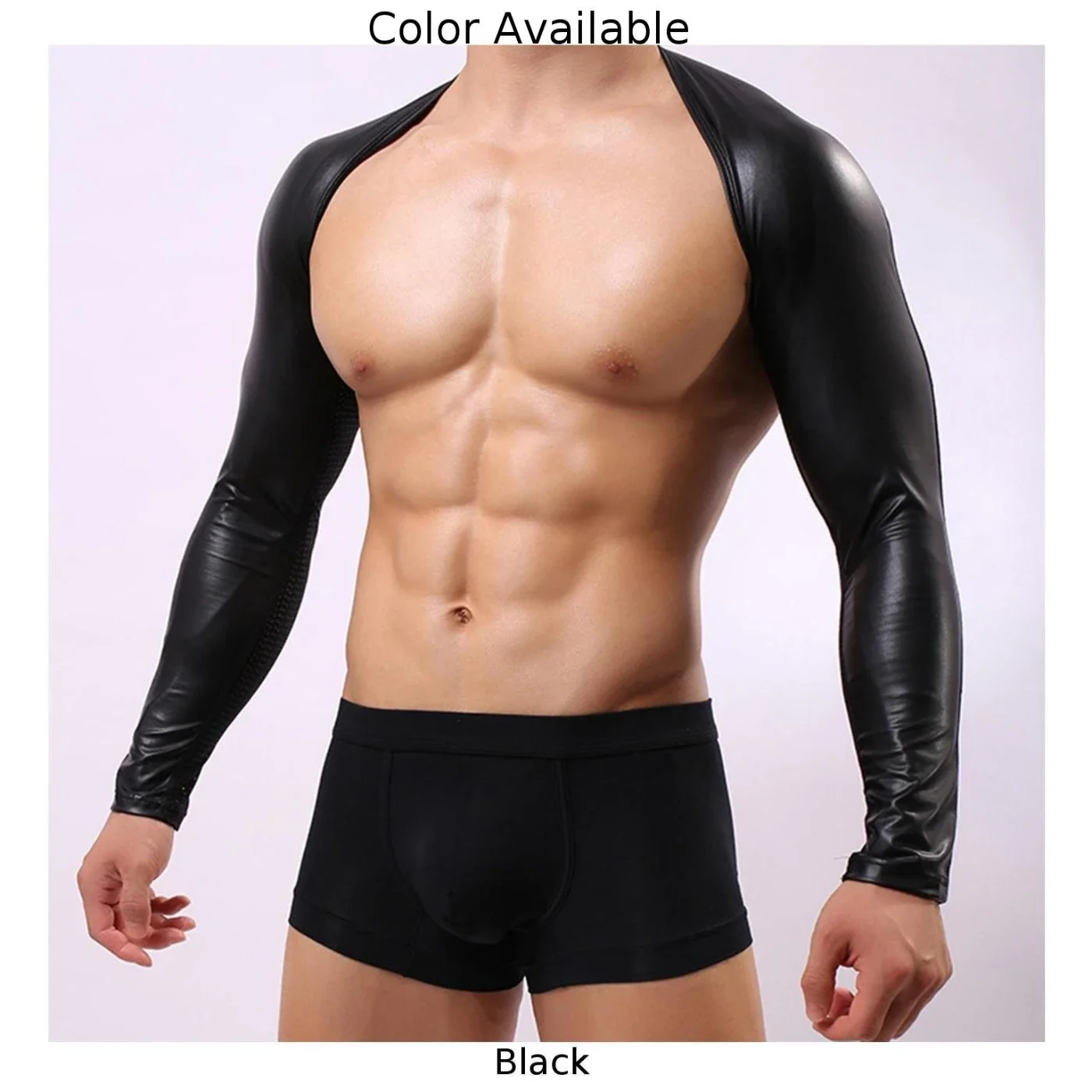 Fashion Man Solid Black Faux Leather Tight Crop Tops T-Shirt Long Sleeve Wrestling Summer Tees Tops T Shirt For Men Clothing