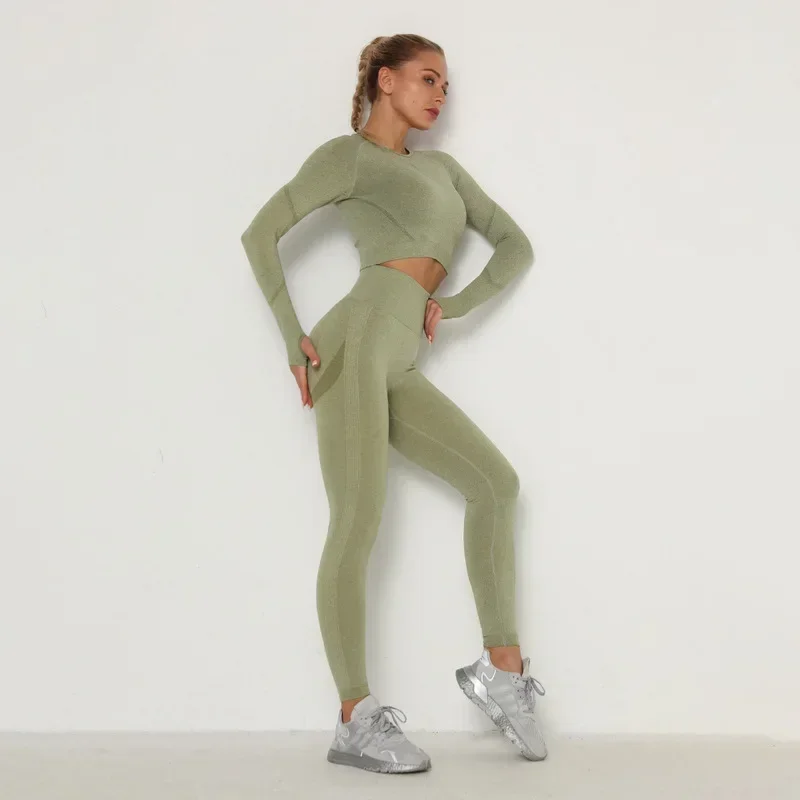 Sportpak Sportoutfit Fitnessset Draag hoge taille Gym Naadloze trainingskleding 2022 3-delige yogasets met lange mouwen voor dames
