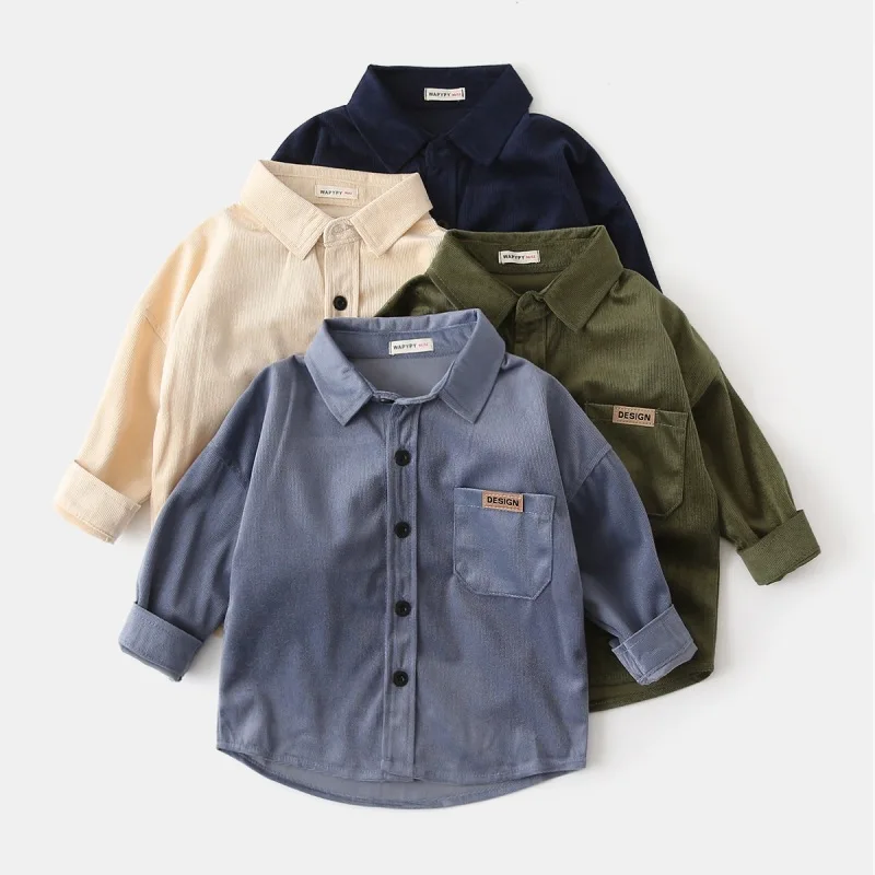 Children Boys Long Sleeve Shirts New Autumn Corduroy Warm Babys Boys Outerwear Turn Down Collar Cotton Solid Toddler Boys Coats