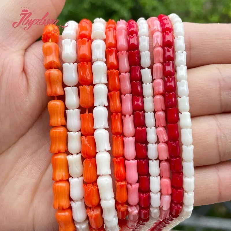 Pink Red White Tulips Flower Coral Spacer Bead Stone 15 inch for DIY Accessories Necklace Bracelet Pendant Charms Jewelry Making