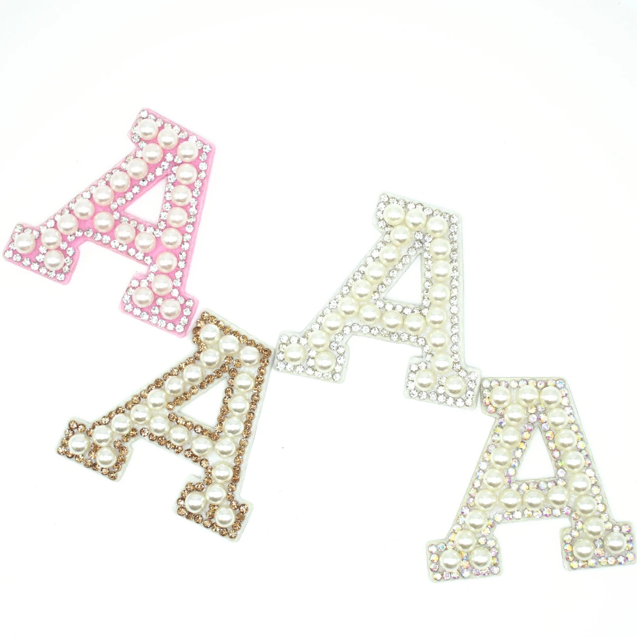 

26PCS Letter Patches Pearl Rhinestone Iron on Patches for Clothes 3D Beads Applique Alphabet Badge for Bag Hat Jean ABC 4.5CM