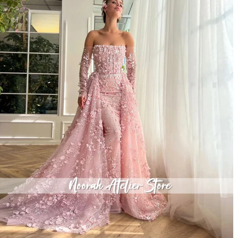 Элегантное вечернее платье с 3D цветком и съемной юбкой, 2024, роскошное платье русалки с длинными рукавами, торжественное платье для выпускного вечера, свадьбы по индивидуальному заказу