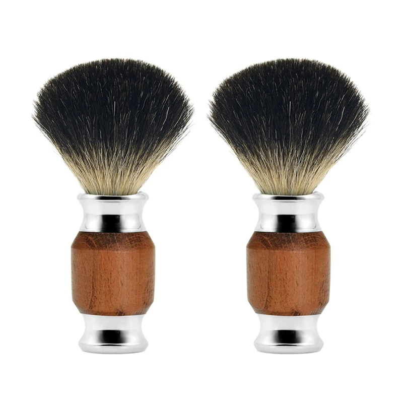 2Pcs Pure Badger Hair Beard Brush Men's Shaving Brush With Wooden Handle Supply Various Hair Razors