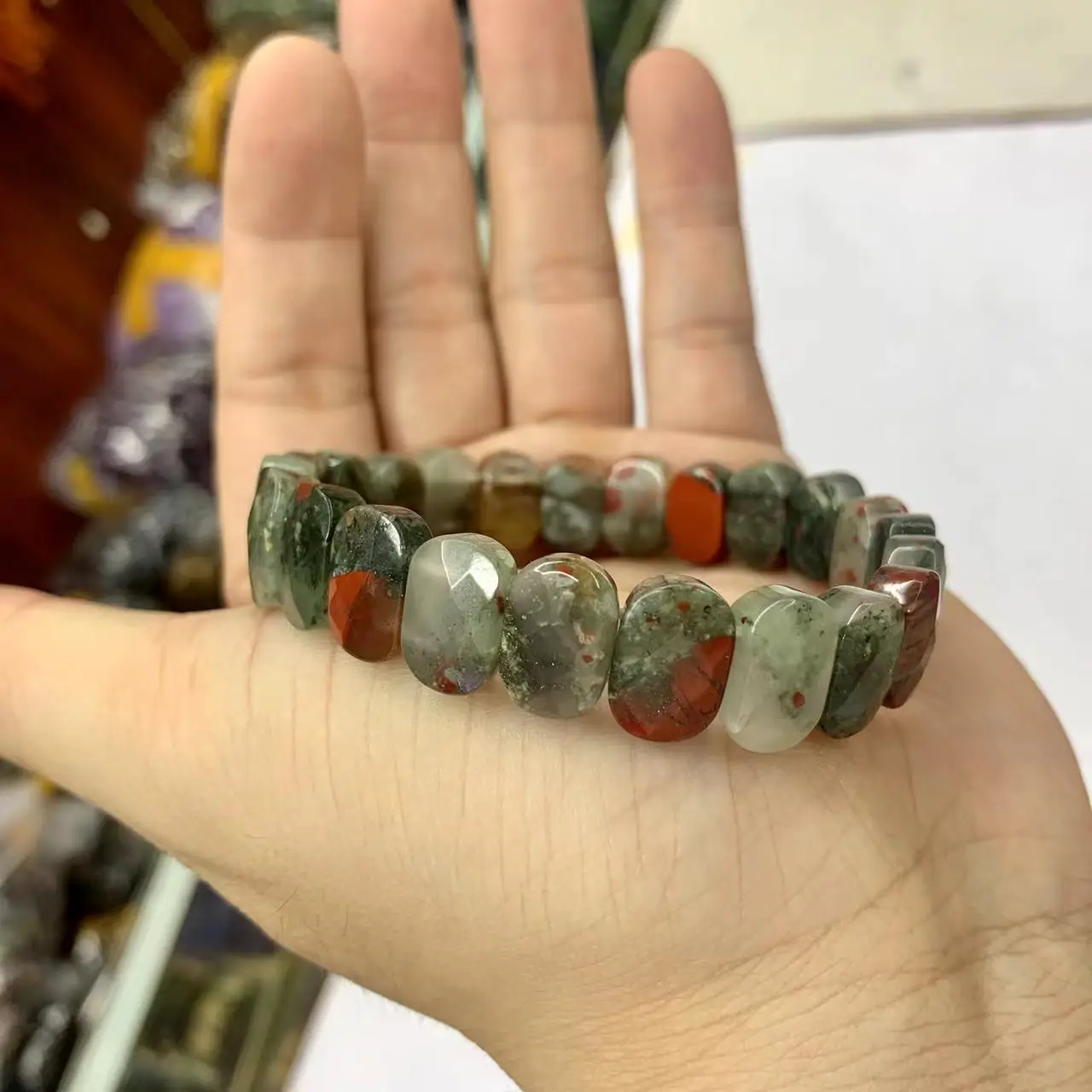 African Bloodstone / Heliotrope Stone Beads Bracelet Natural Gemstone Bangle For Women For Men Wholesele !