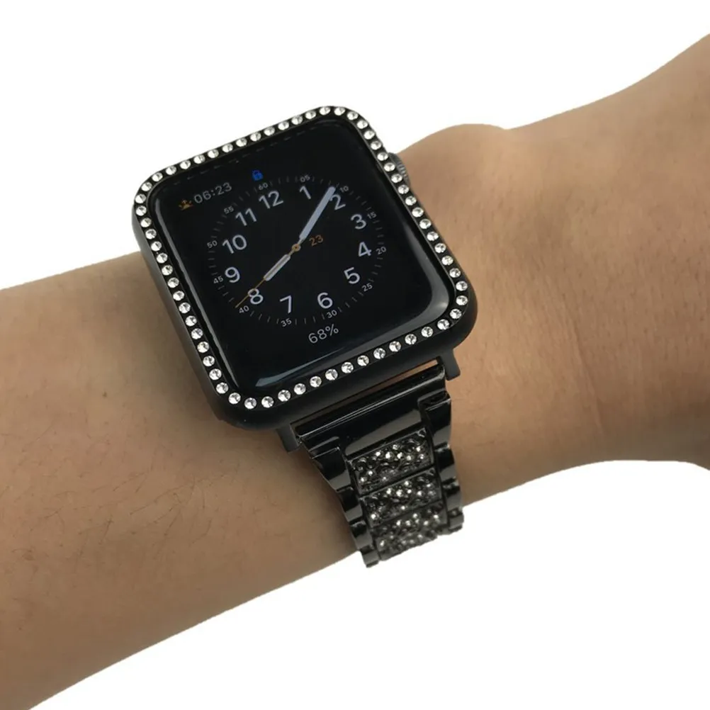 

Aluminum Alloy Watch Protective Frame with Sparkling Rhinestones Full Coverage Case for 3 2 1 42Mm Black