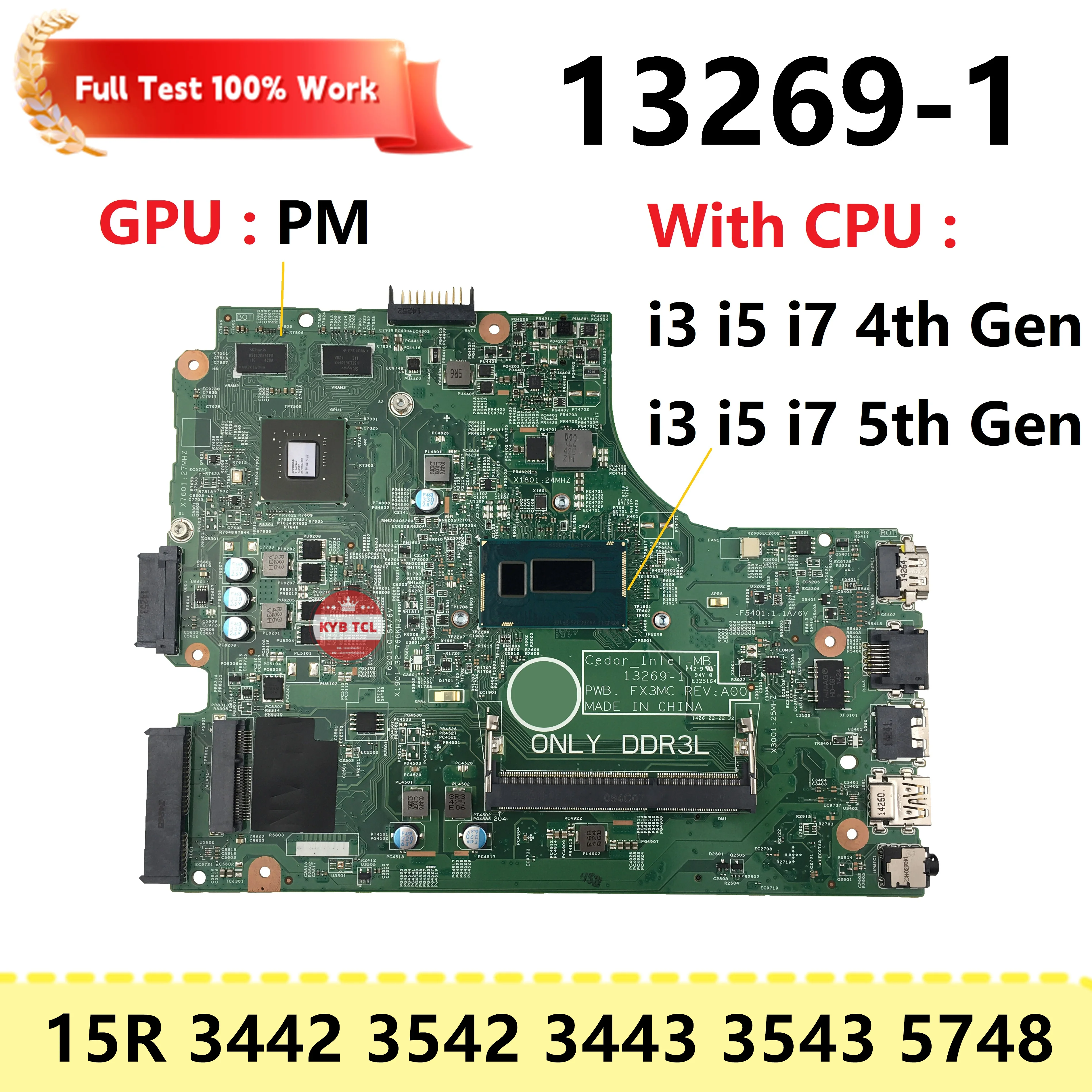 0X4X4V Mainboard For DELL Inspiron 15R 3442 3542 3443 3543 5748 Laptop Motherboard 13269-1 CN-0X4X4V CN-064HF9 0V162V Notebook