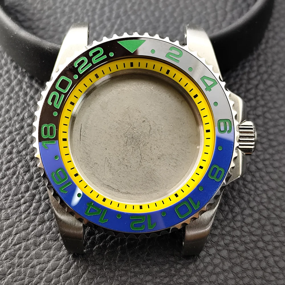 NH35 High-quality 40.5mm Silvery GMT Have Chapter Ring Steel Case Fit NH34 NH35 NH36 Movement Sapphire Glass Watch Box image 3