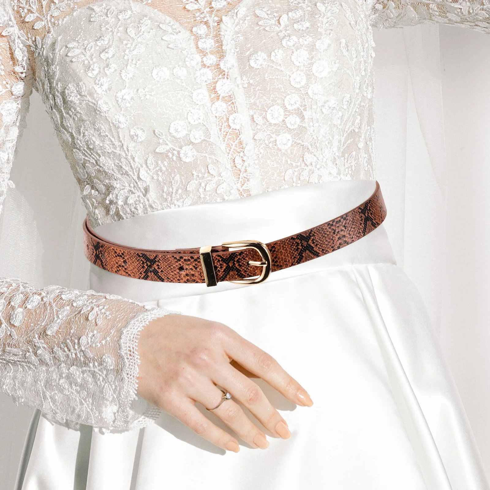 

1Set Snakeskin Grain Waist Belts Black Khaki Exquisite Fashionable Adjustable Buckle Belt for Women Clothes Dress Accessories