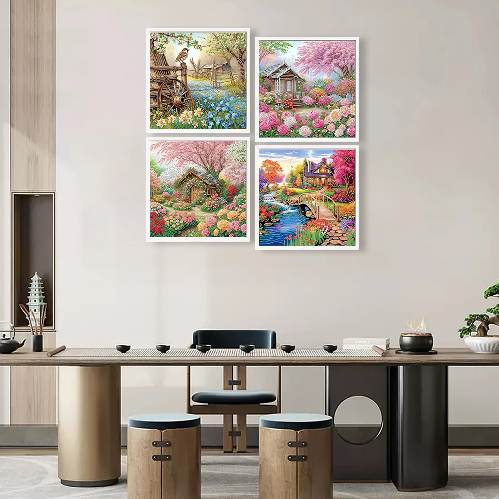 

40x40cm 4pcs House 5D DIY Special Shape Crystal Partial Diamond Painting Kit