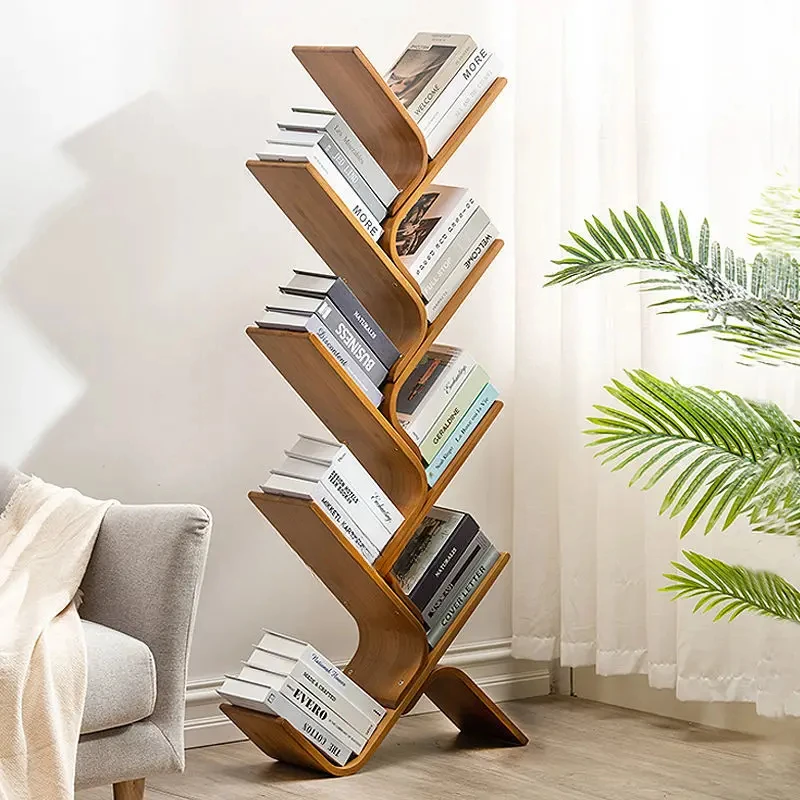 Tree-Shaped Bookshelf and Storage Shelf Solid Wood Student Minimalist Floor Multi-Layer Storage Narrow Bookcase Wall Booksheves