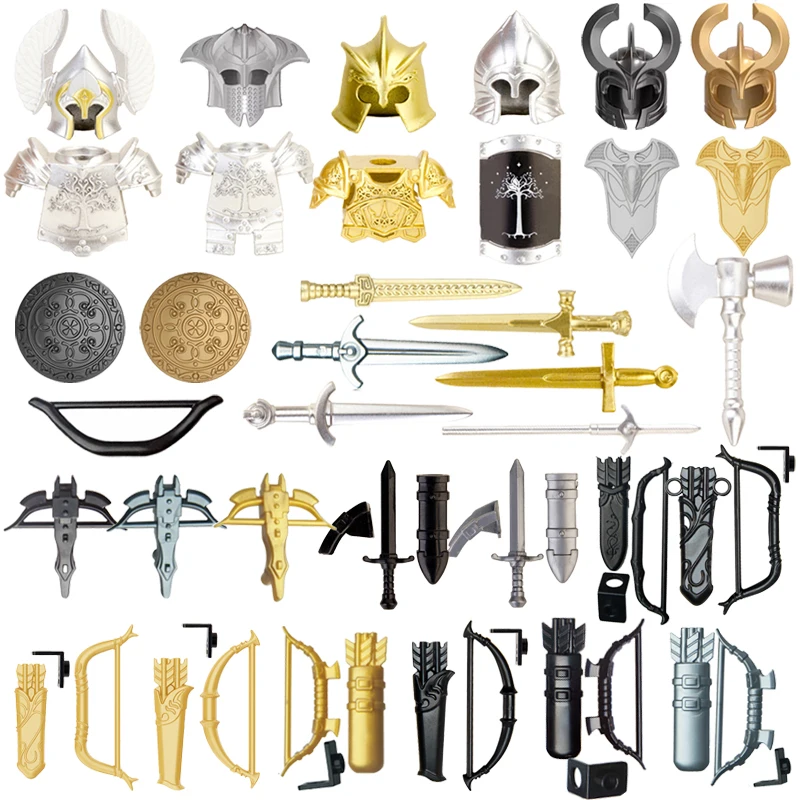 Medieval Military Part Weapon Building Blocks Warrior Castle Knight Rome Crusader Figure Sword Helmet Spear Crossbow Bricks Toys