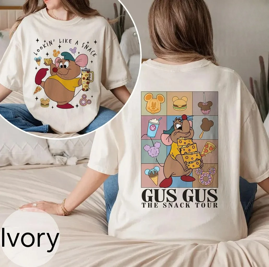 Disney-como lanche Gus Gus camisa de cor confortável camiseta masculina e feminina camisa de fundo de algodão para todas as estações roupas vintage