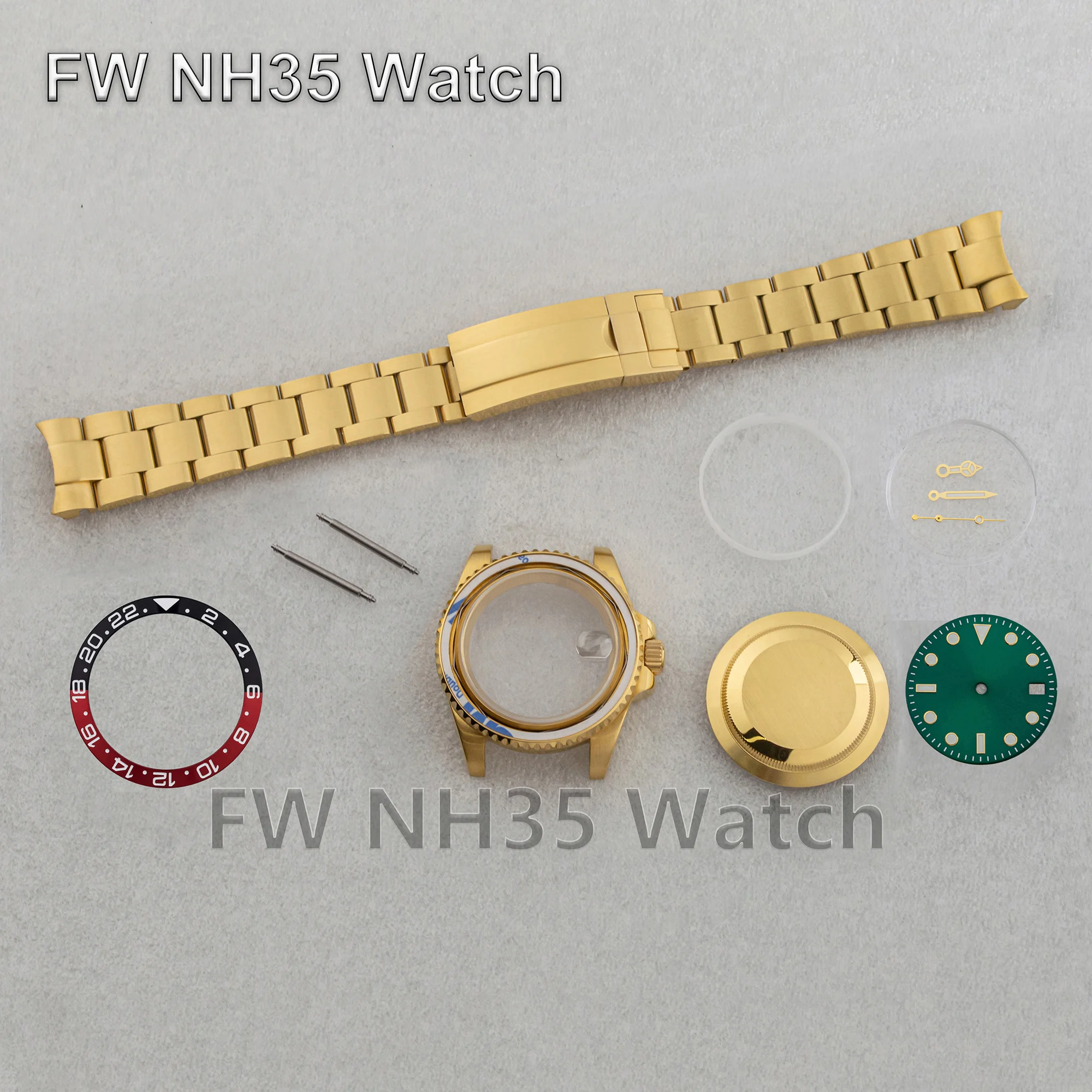 NH35 Horlogekast Band Saffierglas Waterdicht Goud 40mm Kast voor SUB GMT Horloge Onderdelen Vervangingen fit NH34/NH35/NH36 Beweging